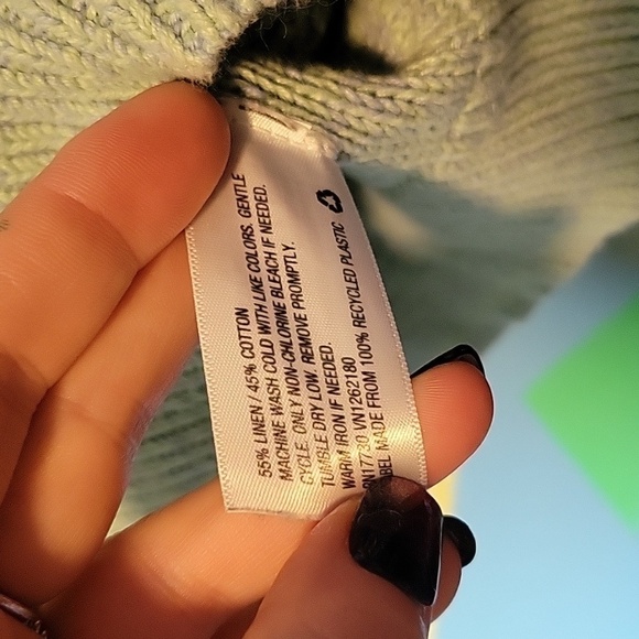 Mossimo Women's Cable Knit Linen Blend Crew Sweater Heathered Green Blue Size L - Picture 7 of 10